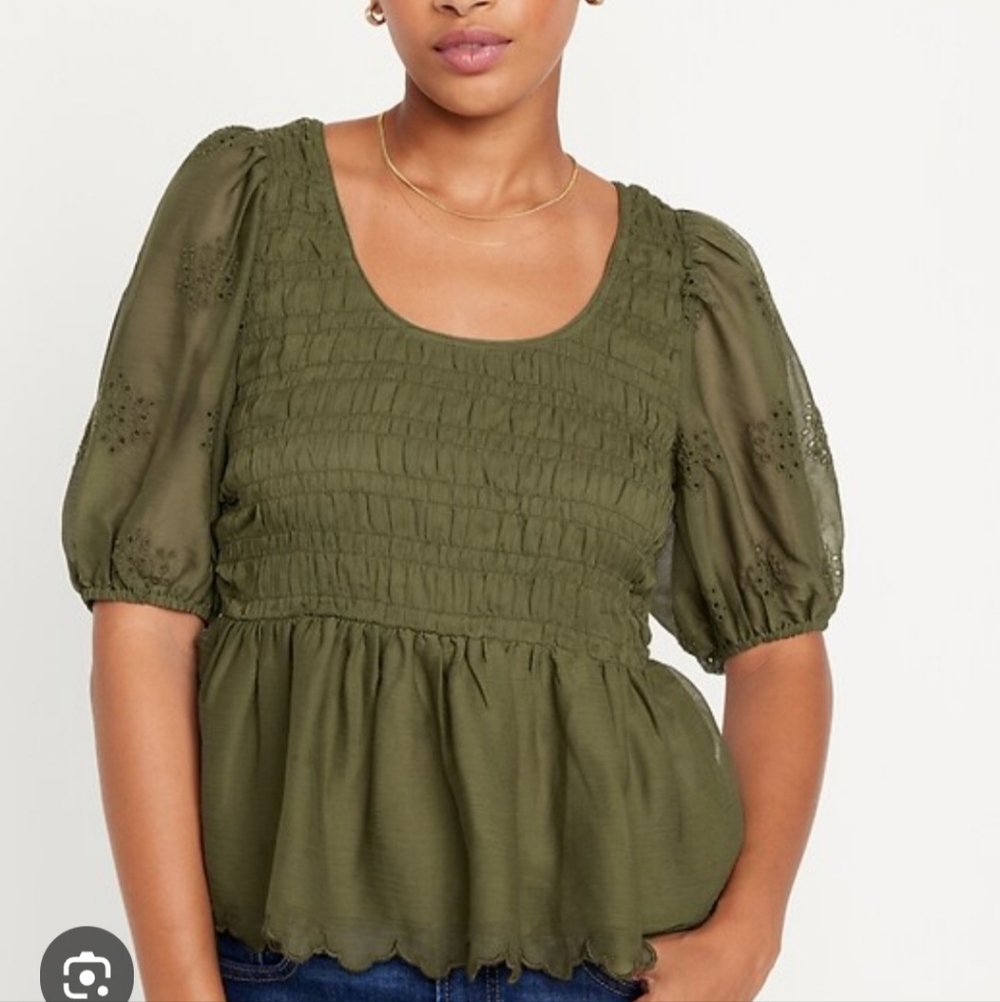 Old Navy Women's Olive Green‎ Peasant Top Size XL